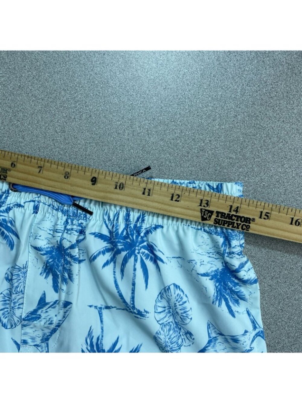 NWOT RVCA Boys L 14/16 Swim Trunks Blue Shark Print Elastic Waist - Picture 3 of 8